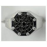 14KT Gold Effy  Black Cluster White Diamond Ring.