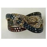 14KT Gold LeVian Buckle Multi Color Diamond Ring.