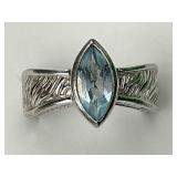 Sterling Silver Marquis Blue Topaz Bezel Set Ring.