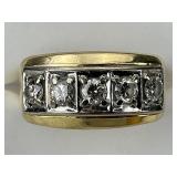 14KT Gold 5 Round Diamond Ring.