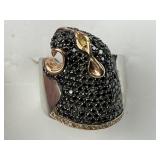 14KT Gold Pave Black Diamond Panther Profile Ring.