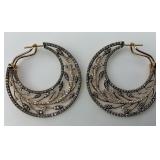 18KT Gold LeVian Floral Diamond Hoop Earrings.