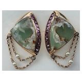 14KT Gold LeVian Amethyst & Earthy Stone Earrings.