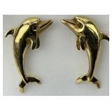 14KT Yellow Gold Dolphin Earrings.