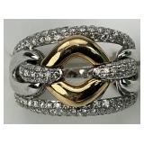 18KT Gold Pave Set Diamond Rose Gold Center Ring.