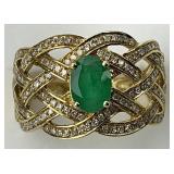 14KT Gold Effy Diamond Lattice Emerald Ring.