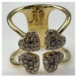 14KT Gold LeVian Brown & White Diamond Heart Ring.