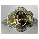 18KT Gold Brown Topaz, Citrine , Diamond Ring.