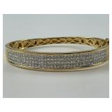 14KT Gold 4 Row Diamond Hinged Bangle.