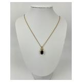 14KT Gold Garnet & Diamond Pendant Necklace.