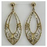 14KT Gold Diamond Cut Marquis Dangle Earrings.