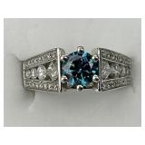 14KT Gold Blue Center Channel Set Diamond Ring.