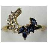 14KT Gold Diamond Marquis Sapphire Insert Ring.