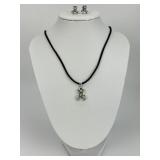 Sterling Silver Opal Ribbon Pendant & Earring Set.