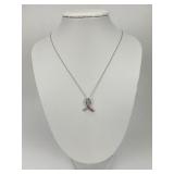 14KT Gold Pink & White Diamond Ribbon Necklace.