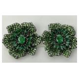 14KT White Gold Emerald Cluster Earrings.