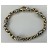 14KT Gold Twisted Rope Diamond Ring Bracelet.