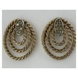 14KT Gold Rope Hoop Diamond Earrings.