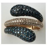 14KT Gold Effy Blue & White Diamond Ring.