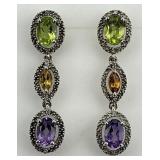 Sterling Silver Peridot Citrine Amethyst Earrings.