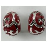 Sterling Silver Red Enamel Clip Earrings.