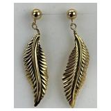 14KT Gold Feather Dangle Earrings.