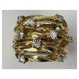 14KT Gold 6 Strand 10 Freeform Diamond Ring.