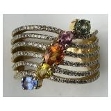 14KT Gold Diamond Bar Multi-Gemstone Ring.