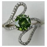 14KT Gold Gemstone Loop Bypass Diamond Ring.