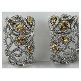 18KT Gold Diamond & Citrine Clip Hoop Earrings.