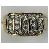 Gold Bar Set Round Diamond Ring.