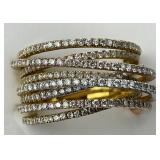 18KT Gold 8 Strand Diamond Crossover Ring.