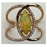 14KT Gold Marquis Opal & Diamond Loop Ring.