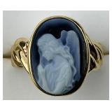14KT Gold Black & White Cameo Angel Ring.