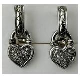 Sterling Silver Diamond Heart Dangle Earrings.