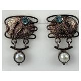 Sterling Silver Handmade Topaz & Pearl Earrings.