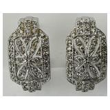 14KT White Gold Art Deco Diamond Clip Earrings.