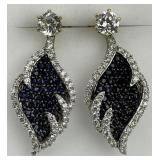 14KT Gold Blue & White Diamond Wing Earrings.