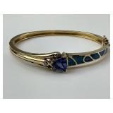 14KT Gold Opal Inlay Tanzanite Hinged Bangle.