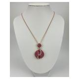14KT Gold Pink Sapphire & Diamond Knot Necklace.