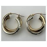 14KT Gold & Sterling Silver Twist Hoop Earrings.