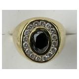 14KT Gold Faceted Onyx Bezel Set Diamond Ring.