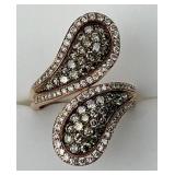 14KT Gold Bypass Brown & White Diamond Ring.