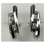 14KT White Gold Blue & White Diamond Earrings.