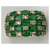 14KT Gold Emerald & Diamond Checkerboard Ring.