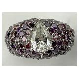 White Gold Diamond Pave Set Purple Stone Ring.