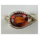 14KT Gold Orange Stone Diamond Loop Ring.