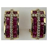 14KT Gold Effy Ruby Round Diamond Clips.