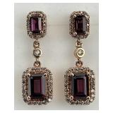 14KT Gold Pink Stone & Diamond Dangle Earrings.