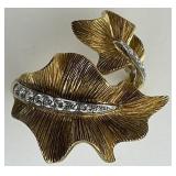 18KT Gold Bypass Leaf  Round Diamonds Ring.